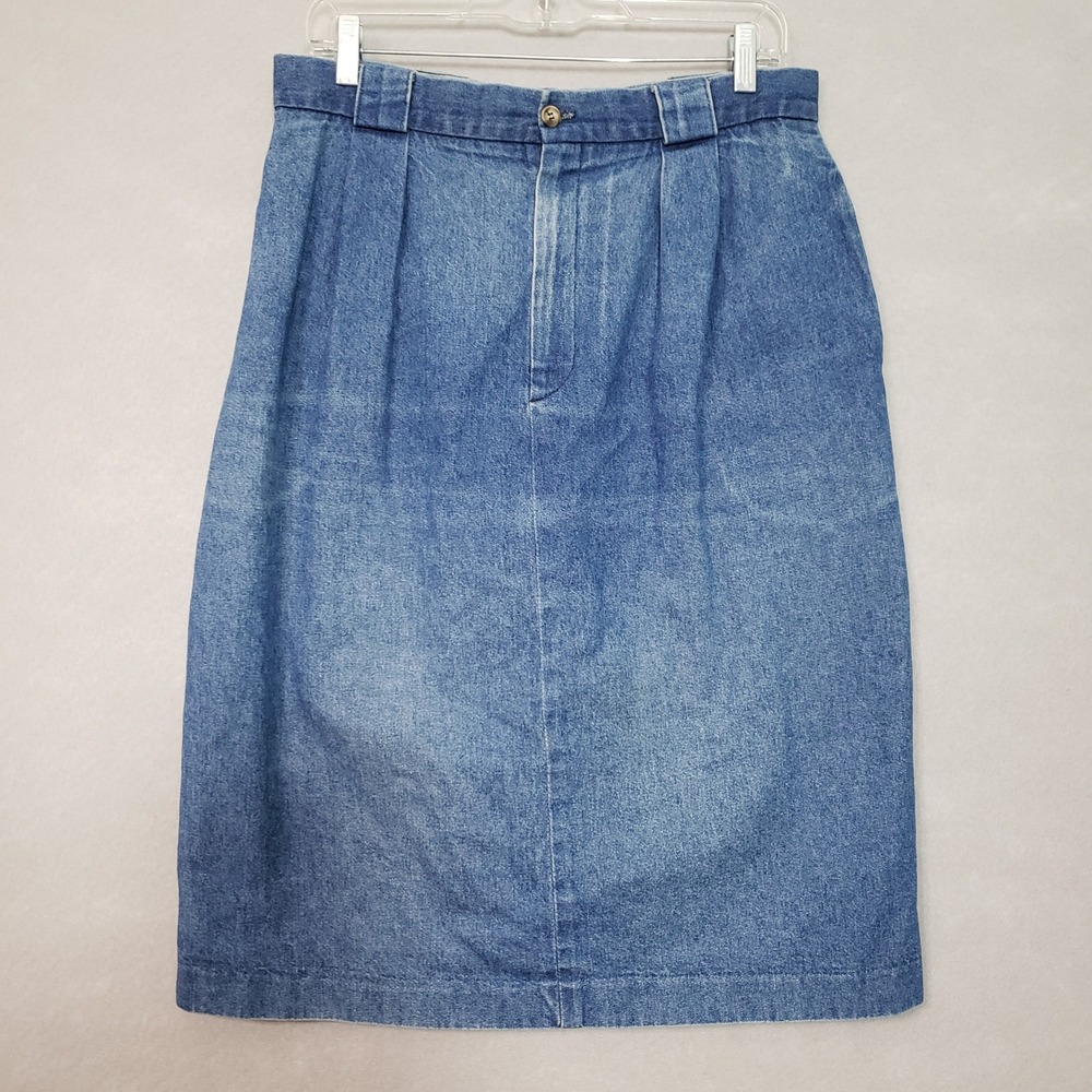 American Eagle Womens 31 Vintage Denim Midi Skirt Blue Pleated High Waist 90s